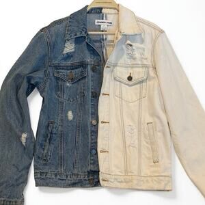 Cowboy Stars TwoTone Denim Jacket Distressed Split Blue  S/M
